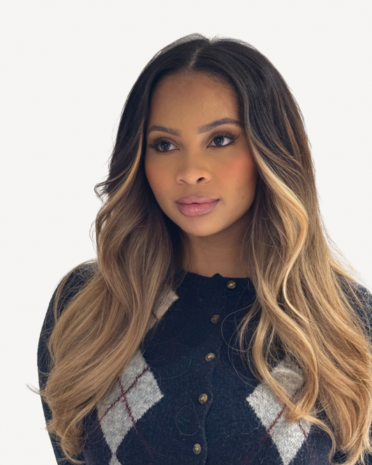 Neutral Caramel Beige Balayage Middle Parting U-Part Wig